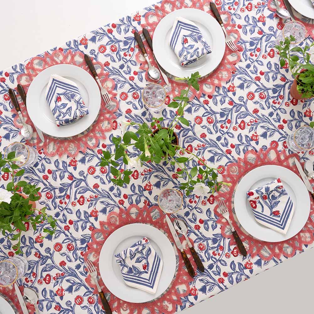 Emma Red & Blue Tablecloth, 108"