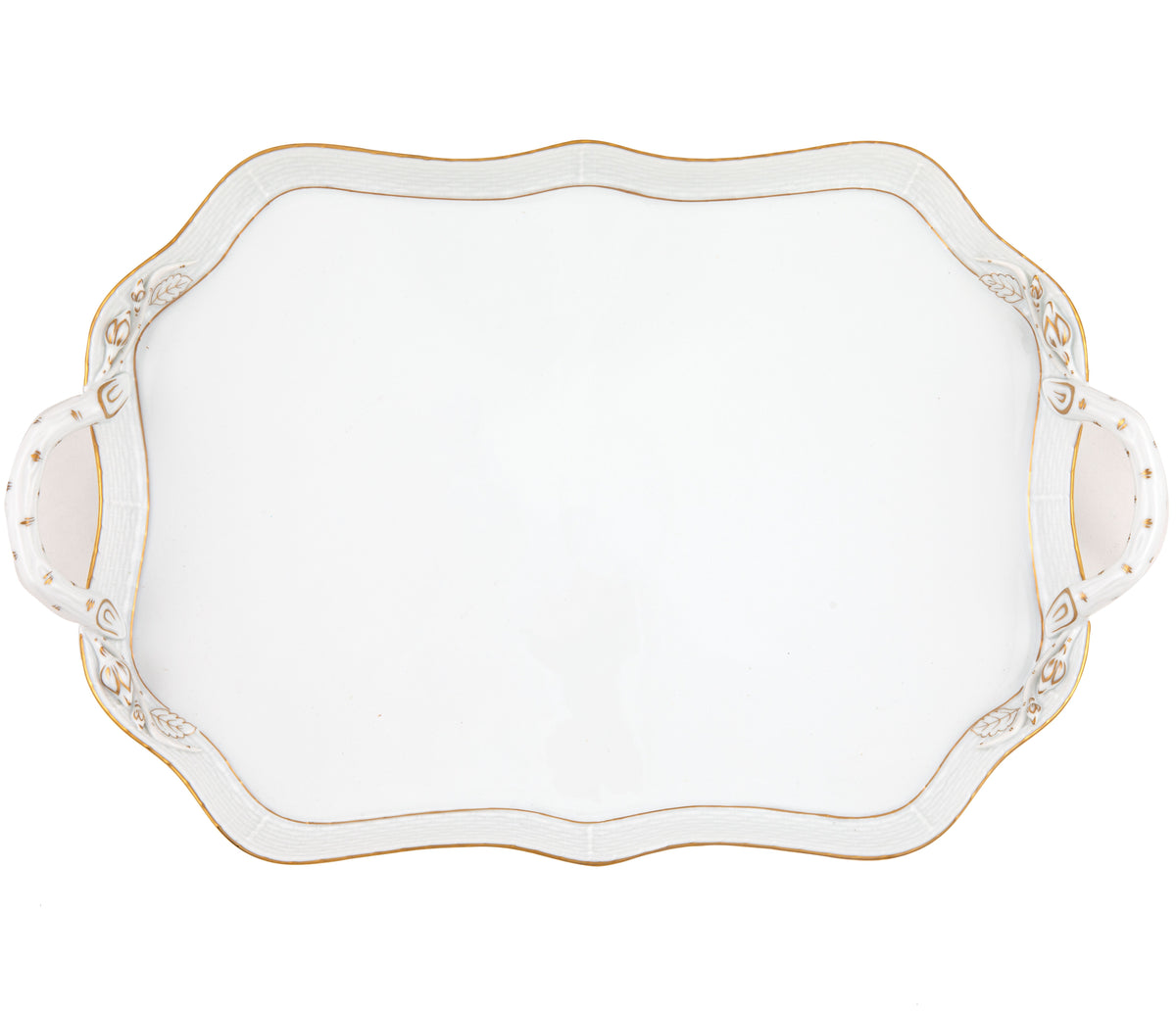 Herend Golden Edge Rectangle Tray with Branch Handles