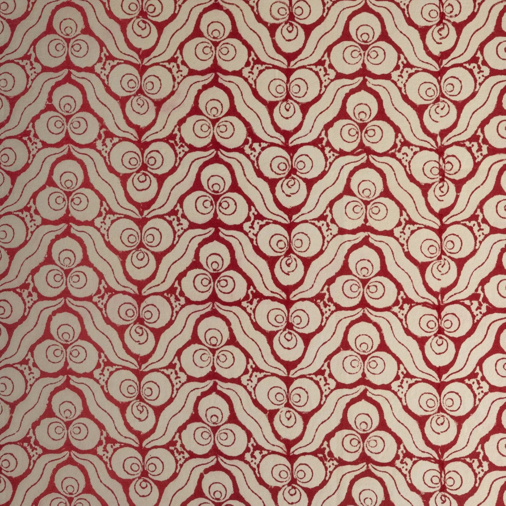 Handprinted 60x100" Tablecloth, Red & Ivory