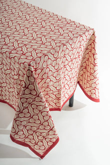 Handprinted 60x100" Tablecloth, Red & Ivory