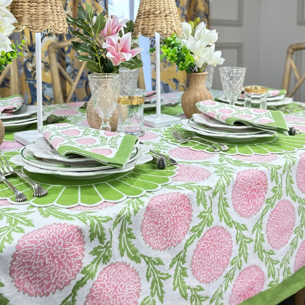 Pink and Green, Flowers & Vines Tablecloth