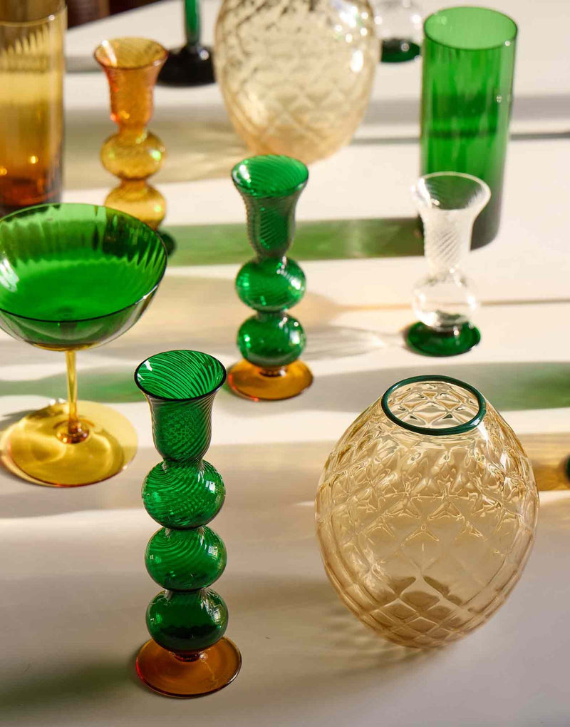 La DoubleJ Murano Glass Candlestick, Green 7.5"