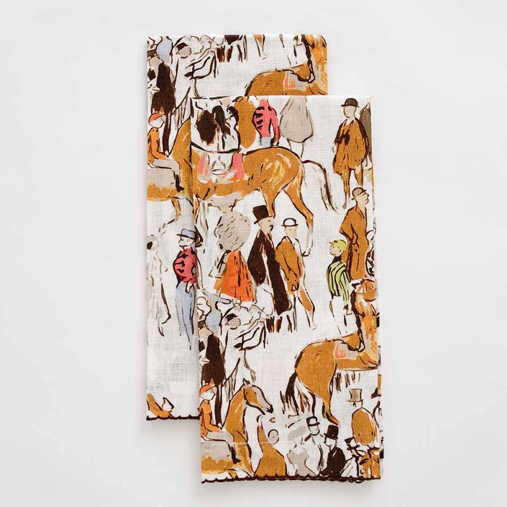 Paddock Scene Linen Fingertip Towels, Set of 2