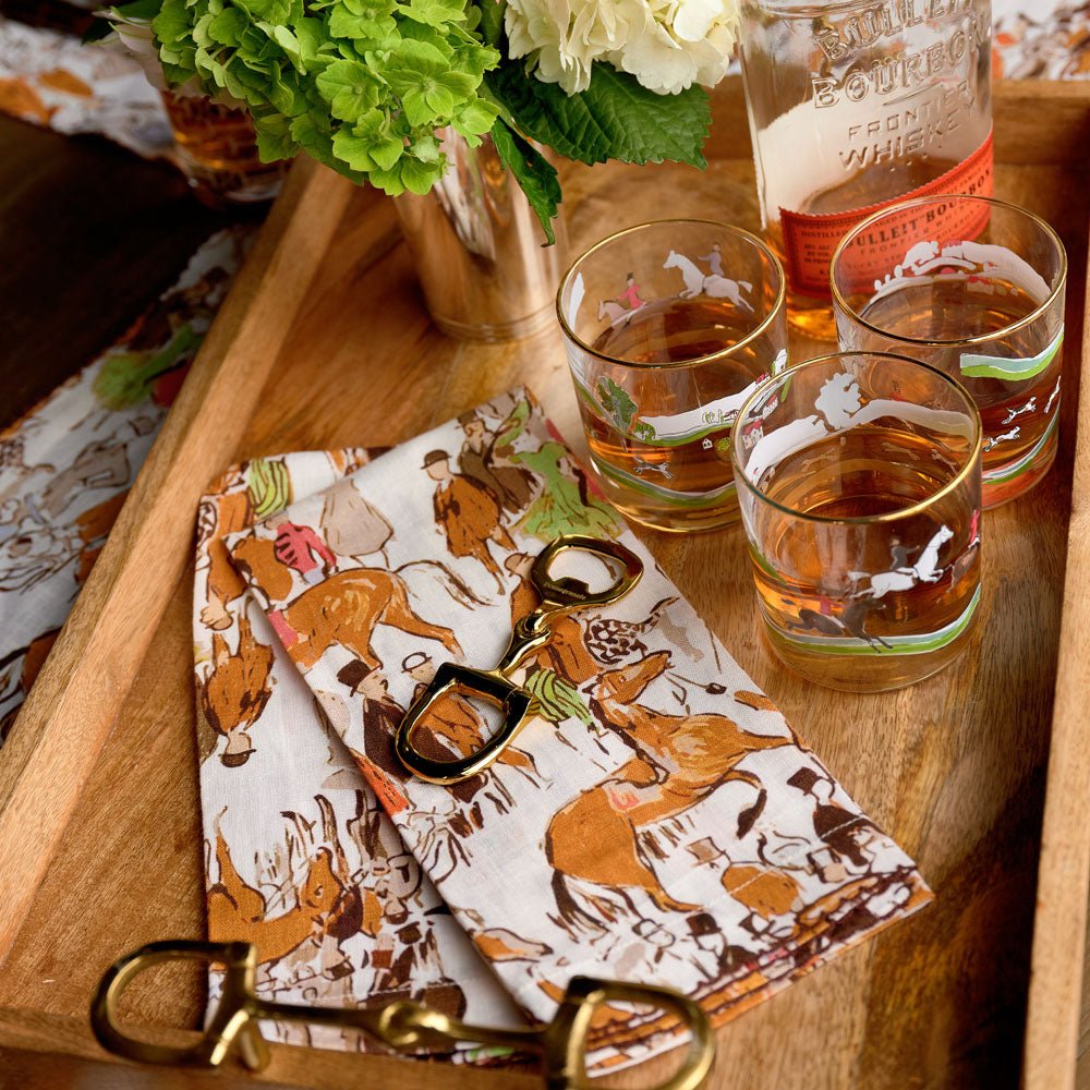 Wooden Serving Tray with Brass Snaffle Handles