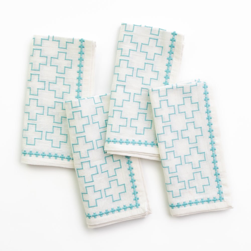 India Hicks Embroidered Grand Cross Napkin, Palladian Blue