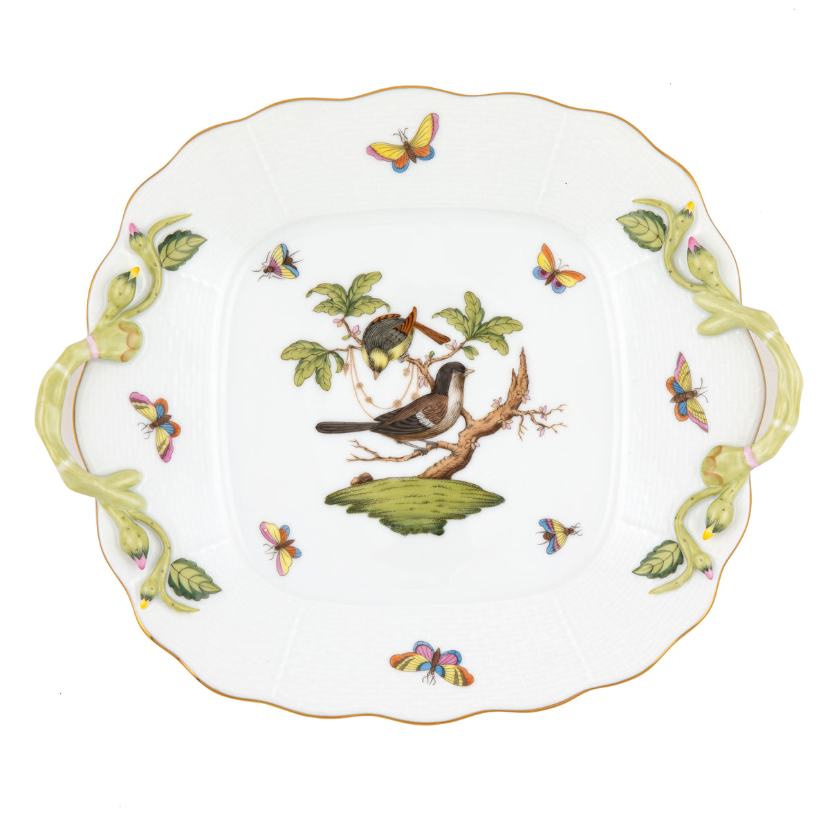 Herend Bird Square Cake Plate with Handles