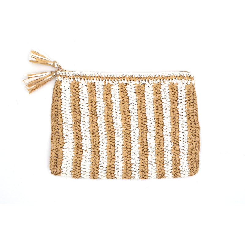 White & Tan Raffia Bag