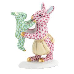 Herend Mother Bunny with Child, Rasberry