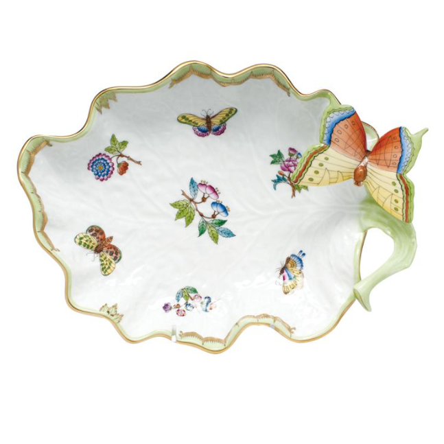 Herend Large Leaf Dish with Butterfly