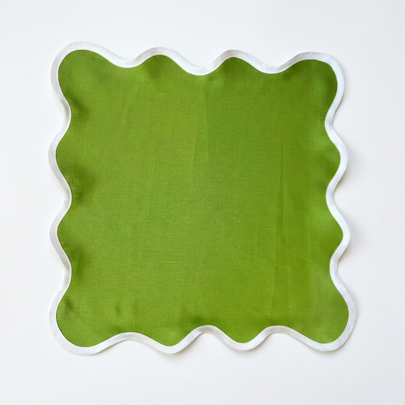 Olive Chartreuse Scalloped Linen Napkin