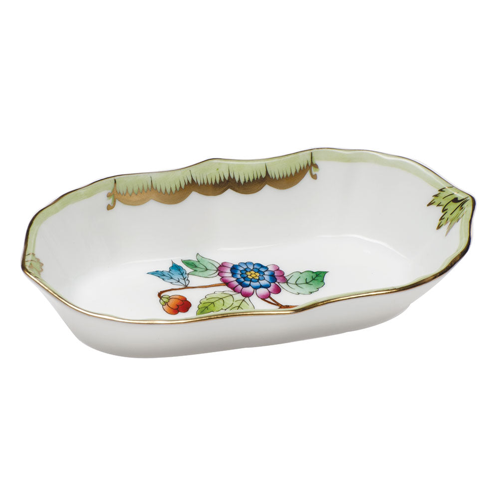 Herend Queen Victoria Green Border Narrow Pin Dish
