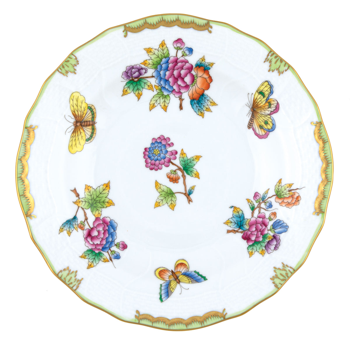 Herend Queen Victoria Green Dessert Plate, 8.25D