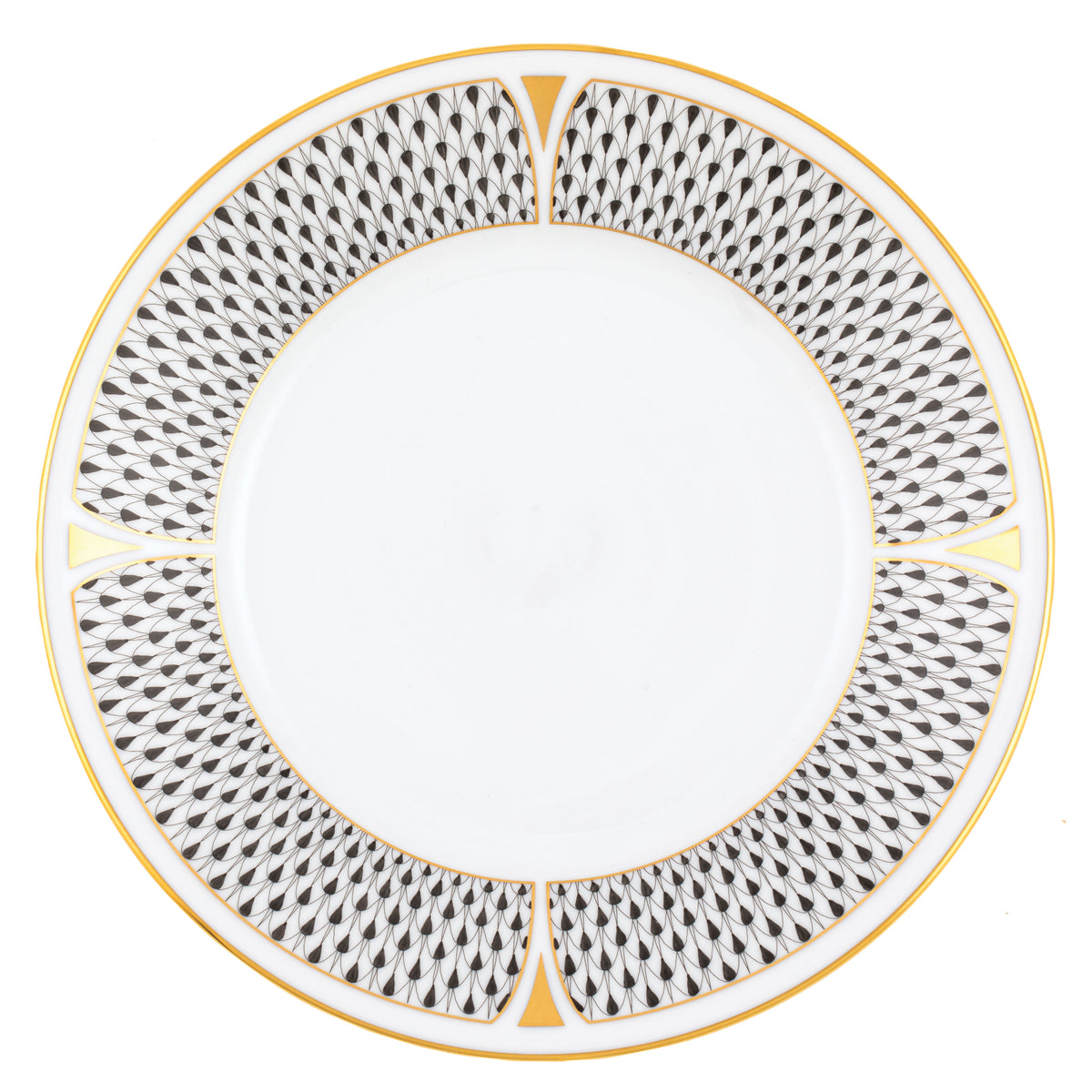 Herend Art Deco Black Dessert Plate, 8.25D