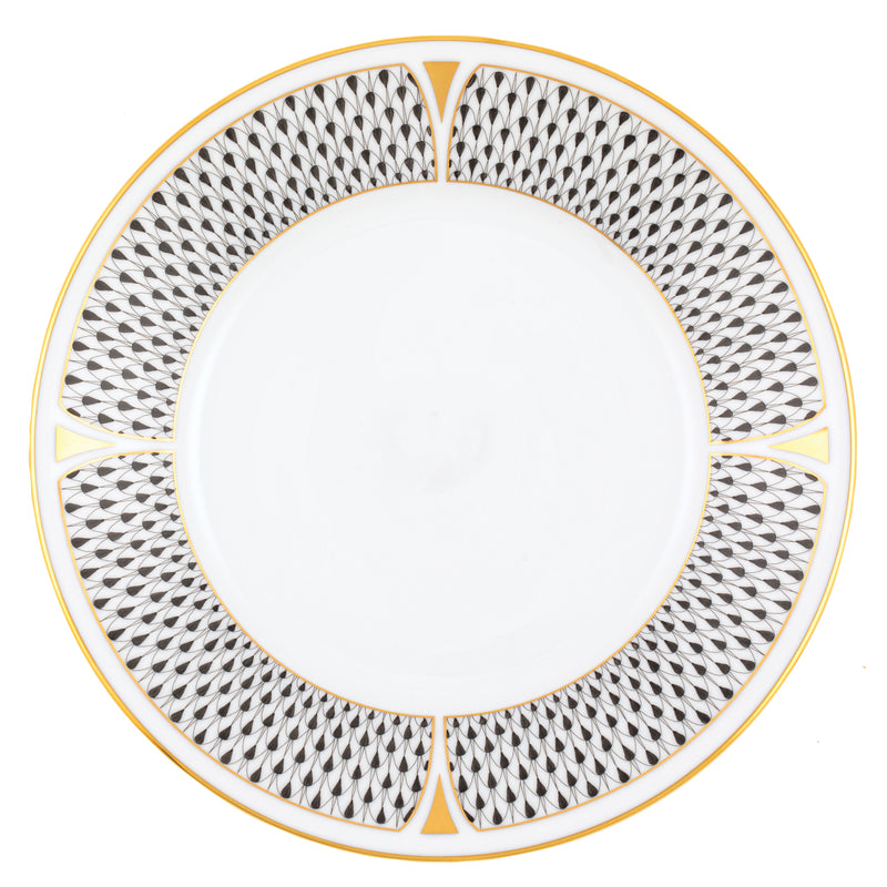 Herend Art Deco Black Dessert Plate, 8.25D