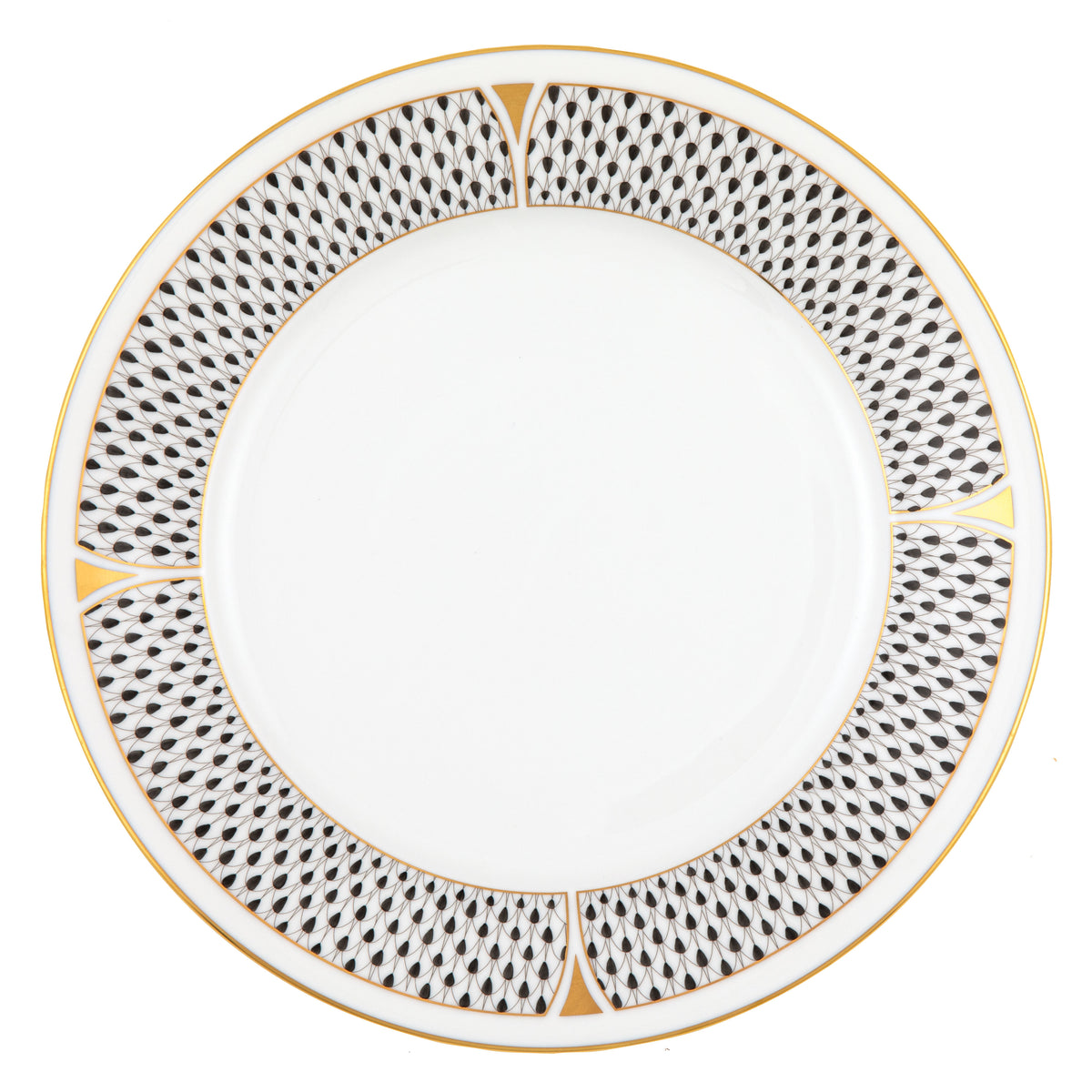 Herend Art Deco Black Dinner Plate, 10.5D