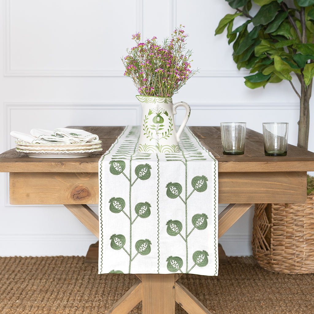 Crewel Green Table Runner
