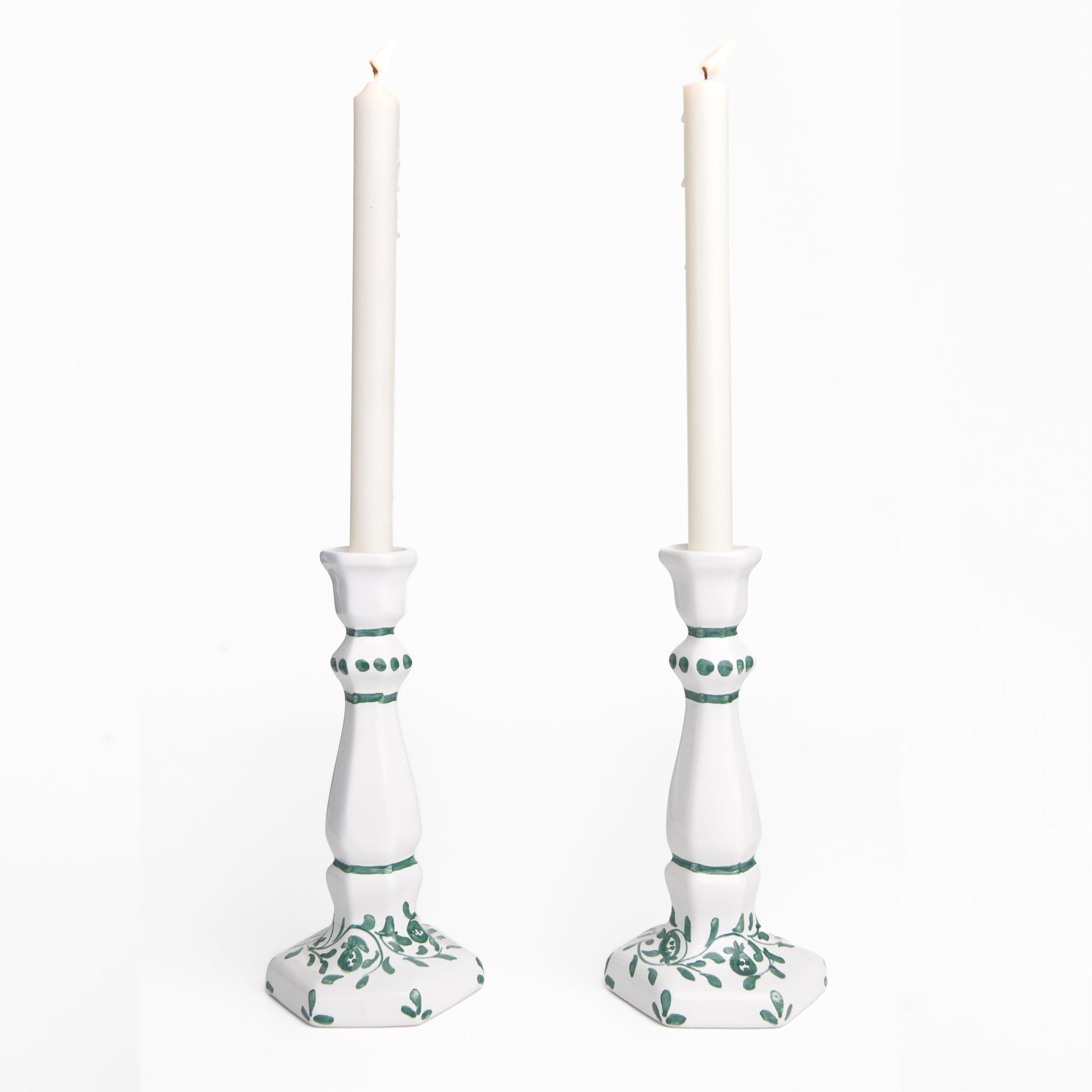 Pair of Scroll Forest Green Candlesticks