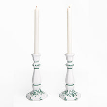 Pair of Scroll Forest Green Candlesticks