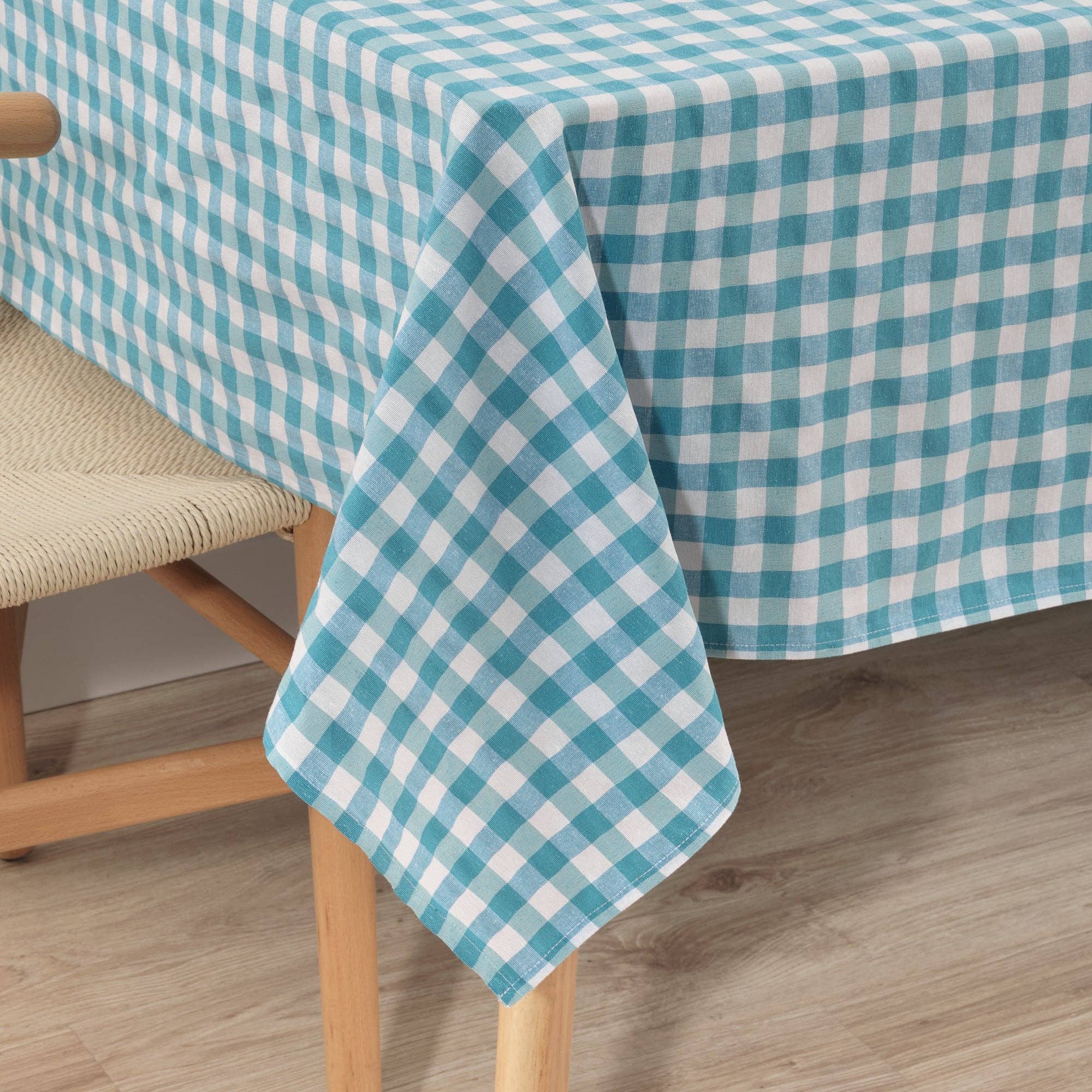 Coated Aquatic Gingham 55x98" Tablecloth