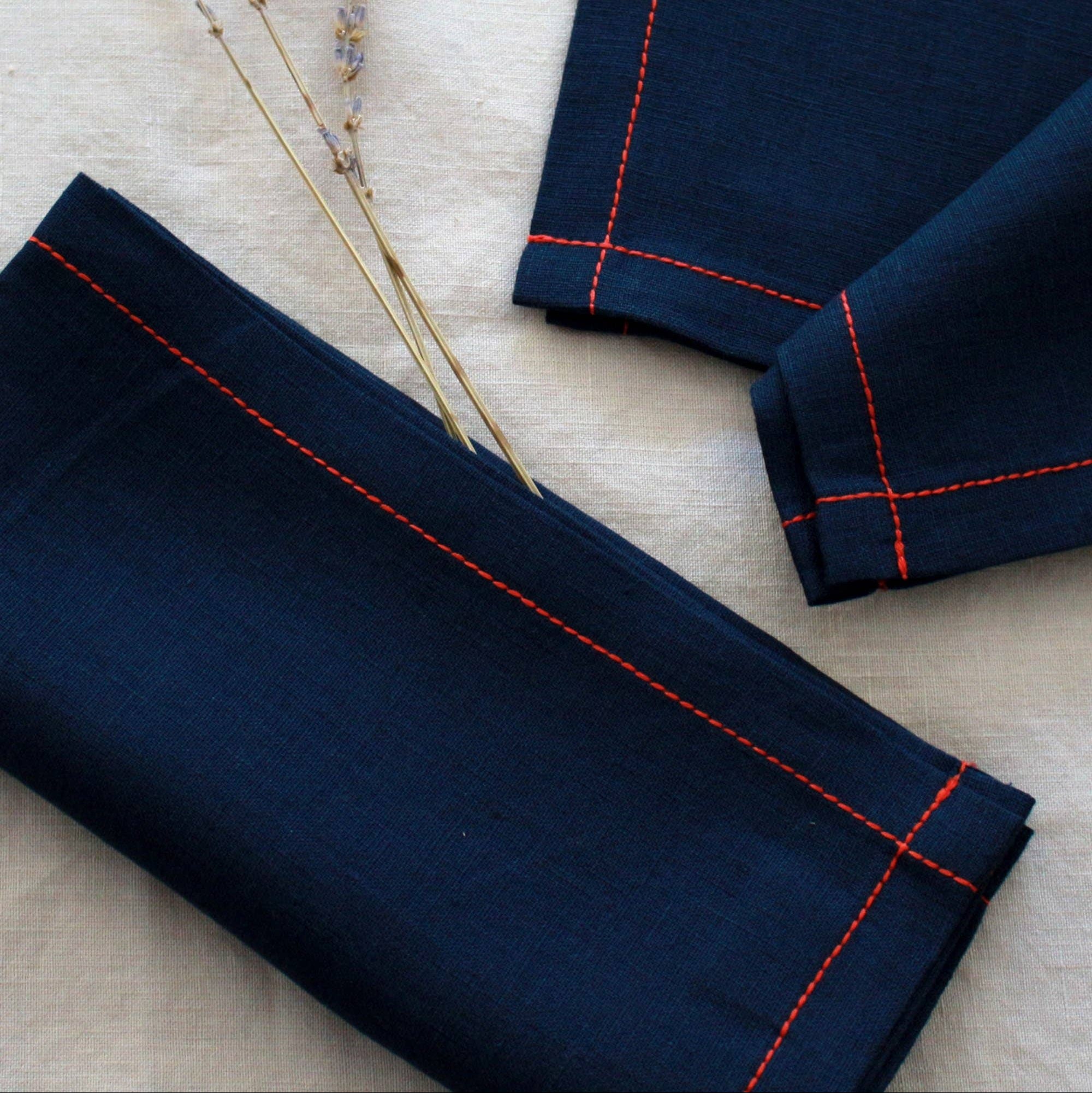 Navy & Red Trim Napkin