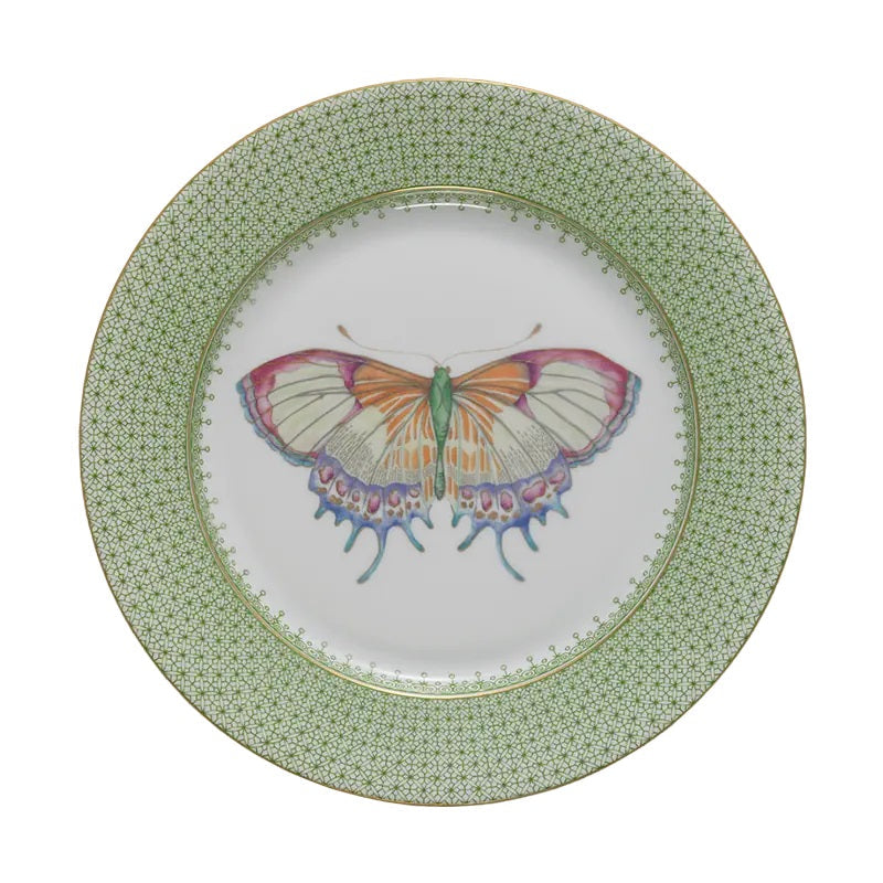 Apple Green Lace Dessert Plate, with Butterfly