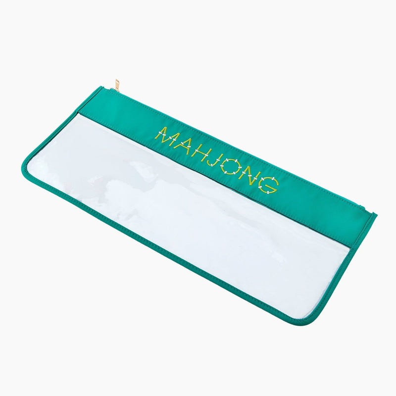 Green and white mahjong bag on a white background