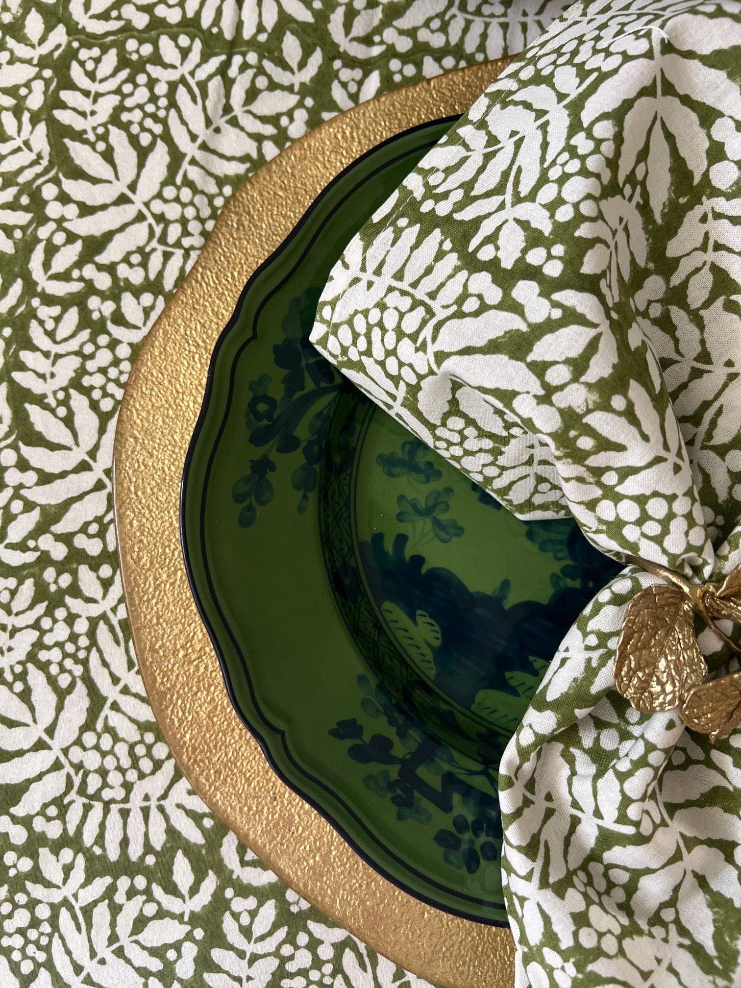 Set of 4 Gathered Garden Napkins, Moss