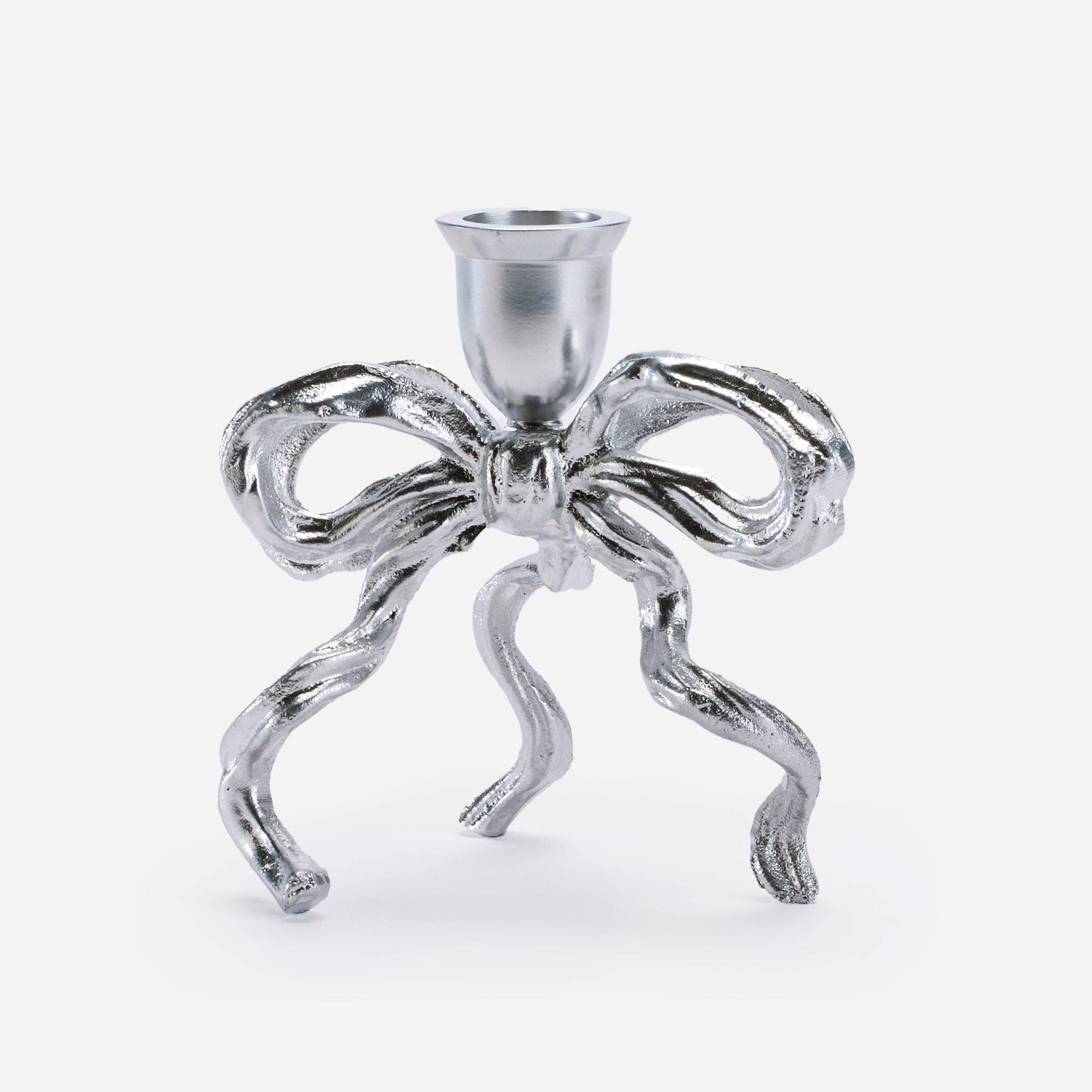 Brass Bow Candle Holder, Silver
