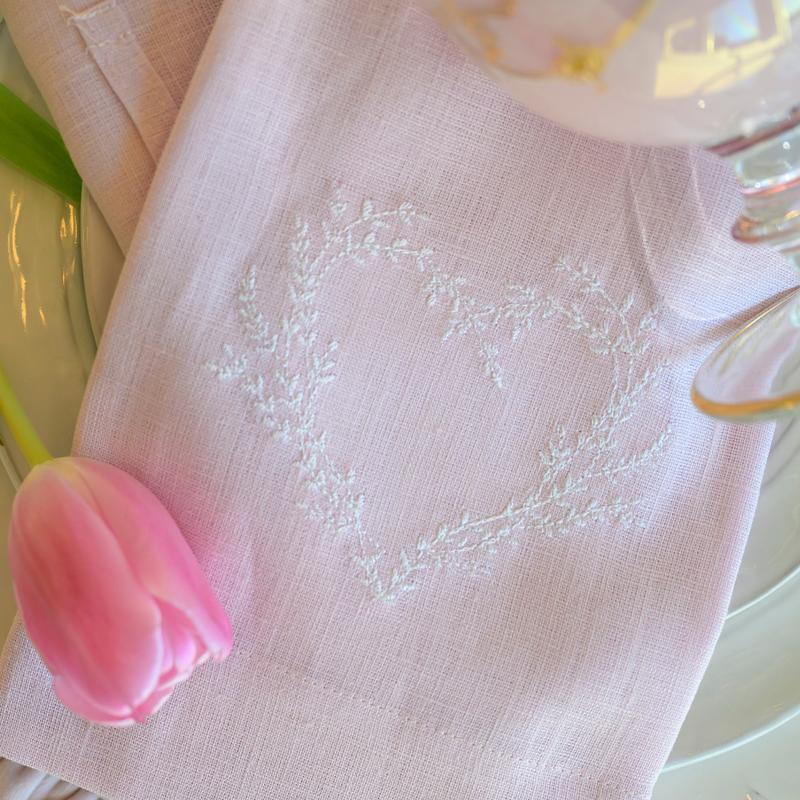 Pink Vineyard Heart Linen Towel