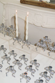 Brass Bow Candle Holder, Silver