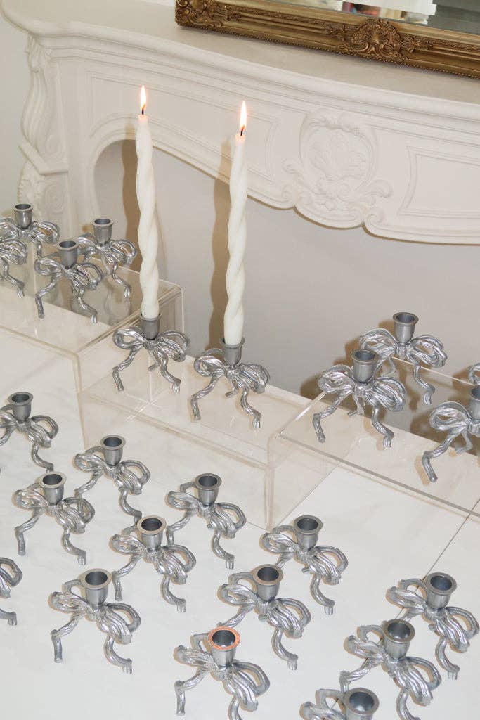 Brass Bow Candle Holder, Silver
