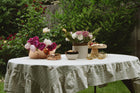 Ruffled 60x120" Tablecloth, Natural/White Stripe