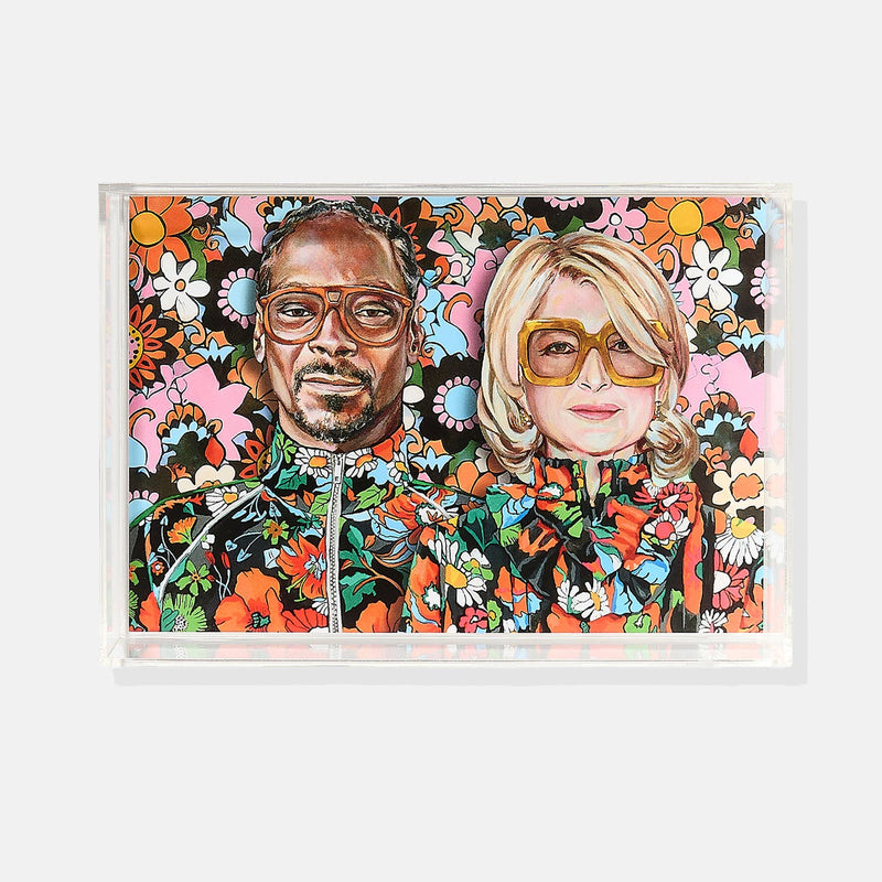 Colorful illustration of two people with a floral background
