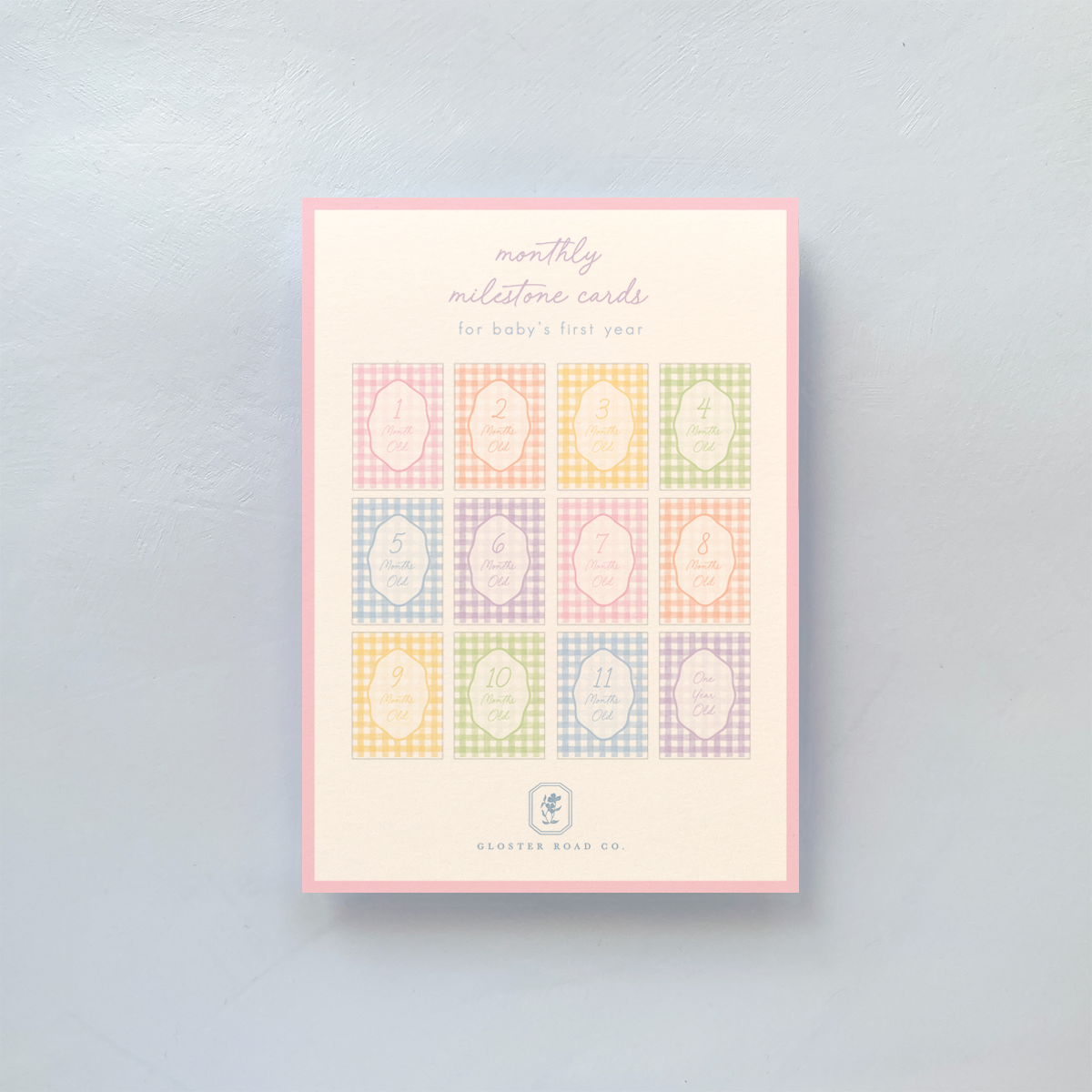 Watercolor Gingham Milestone Cards
