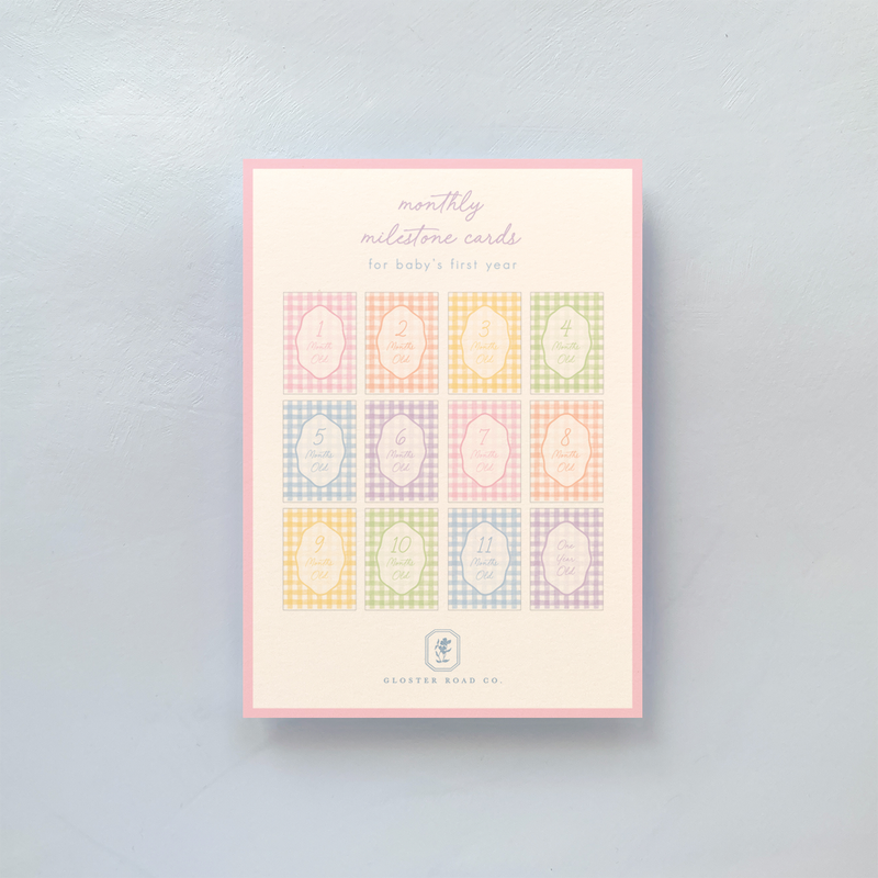 Watercolor Gingham Milestone Cards