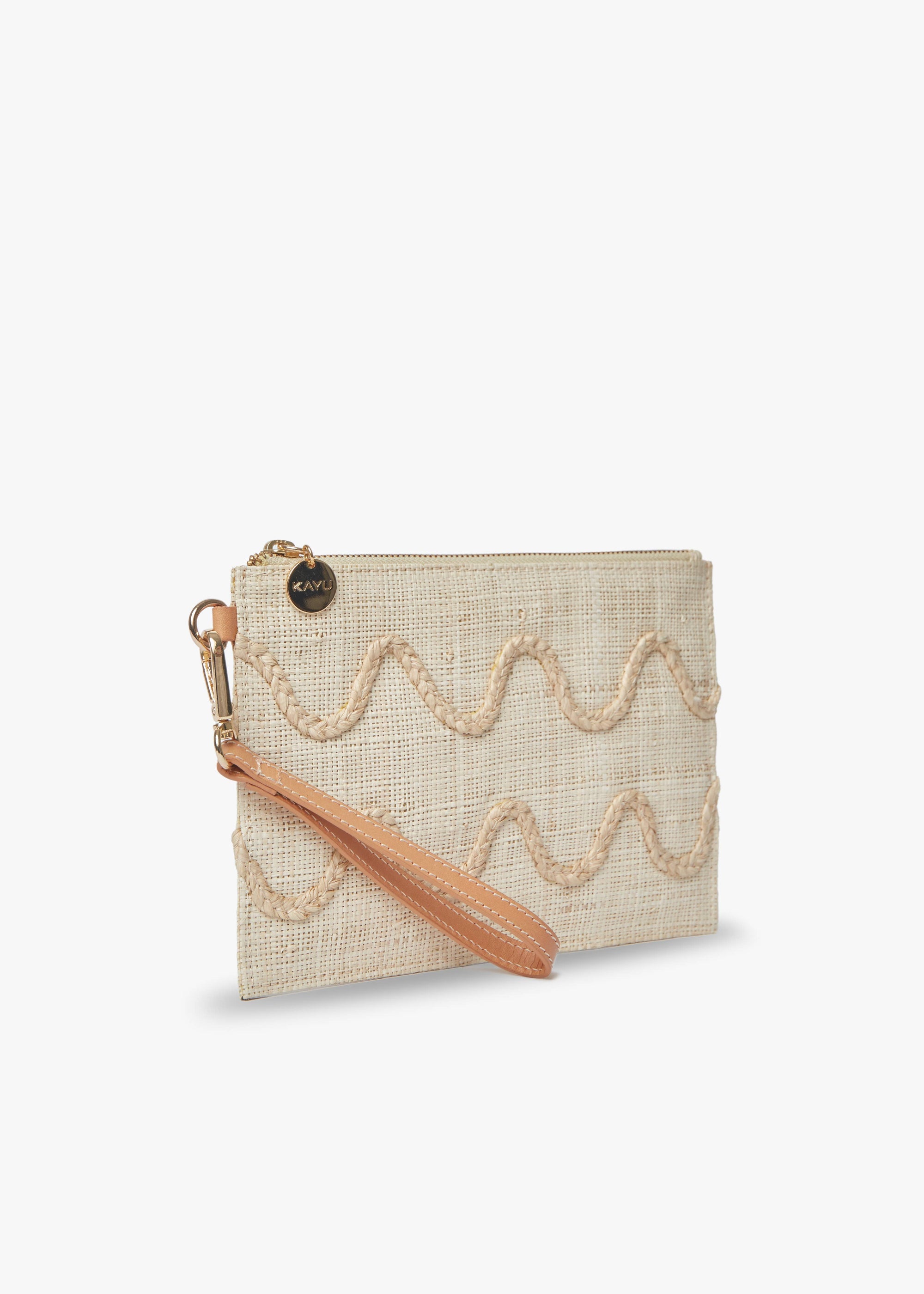 Natural Hand-Embroidered Raffia Wristlet
