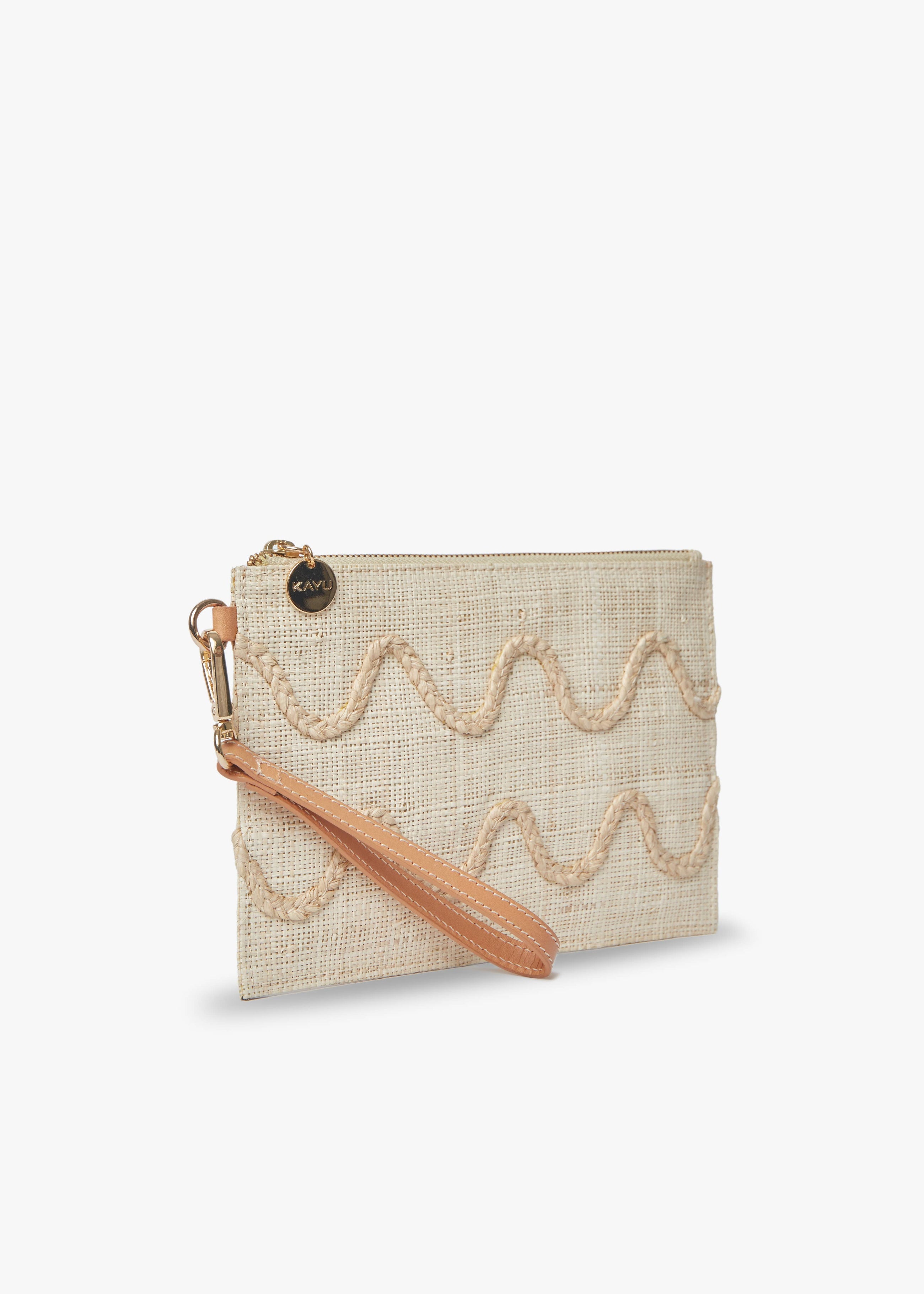 Natural Hand-Embroidered Raffia Wristlet