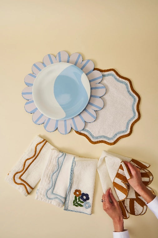 Embroidered Round Scalloped Placemats