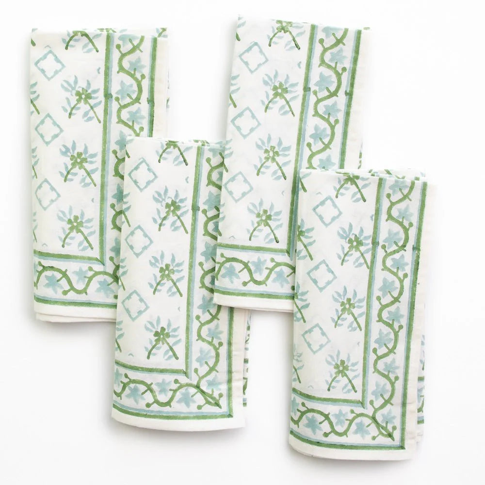 India Hicks Cuban Flower Napkin, Palladian Blue & Sage