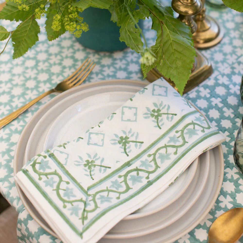 India Hicks Cuban Flower Napkin, Palladian Blue & Sage