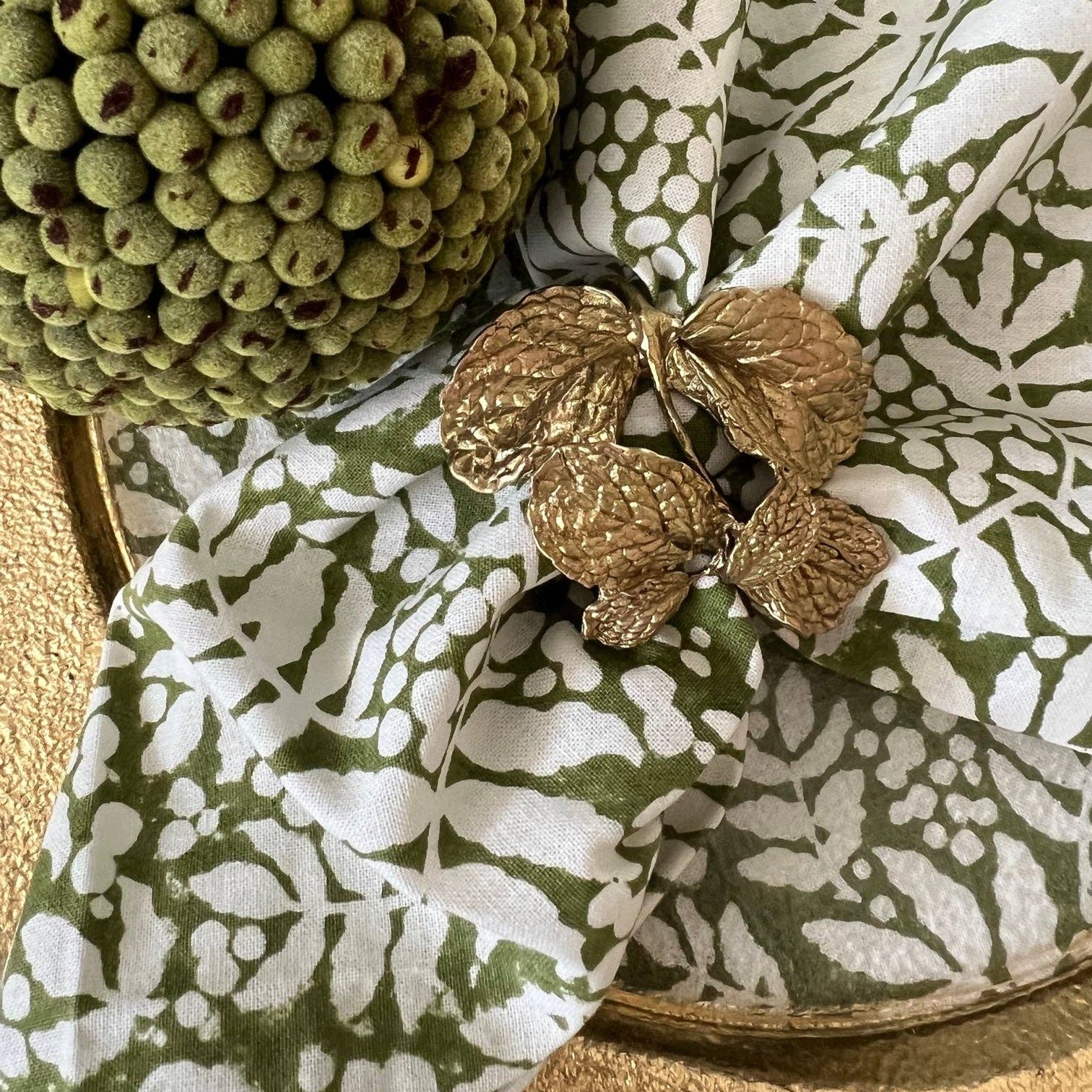 Set of 4 Gathered Garden Napkins, Moss