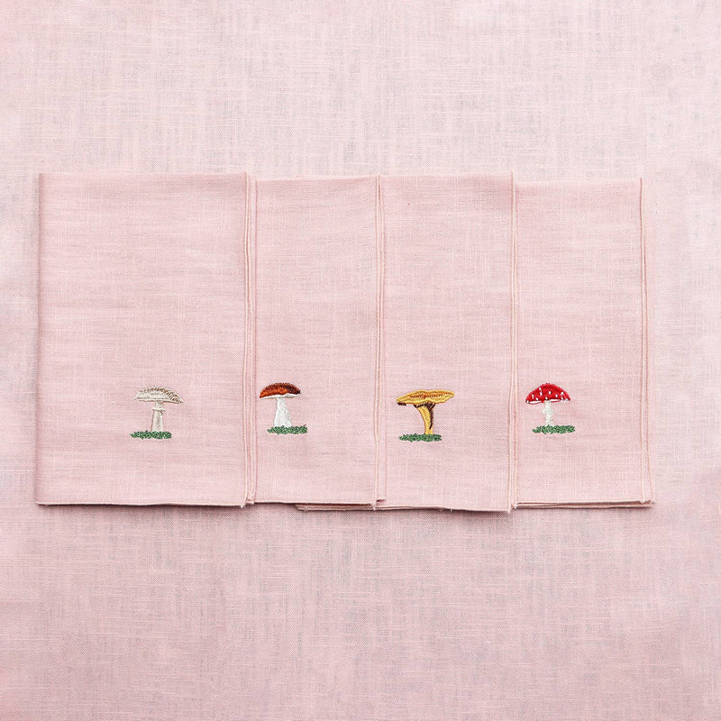 Set of 4 Mushroom Napkins, Rose