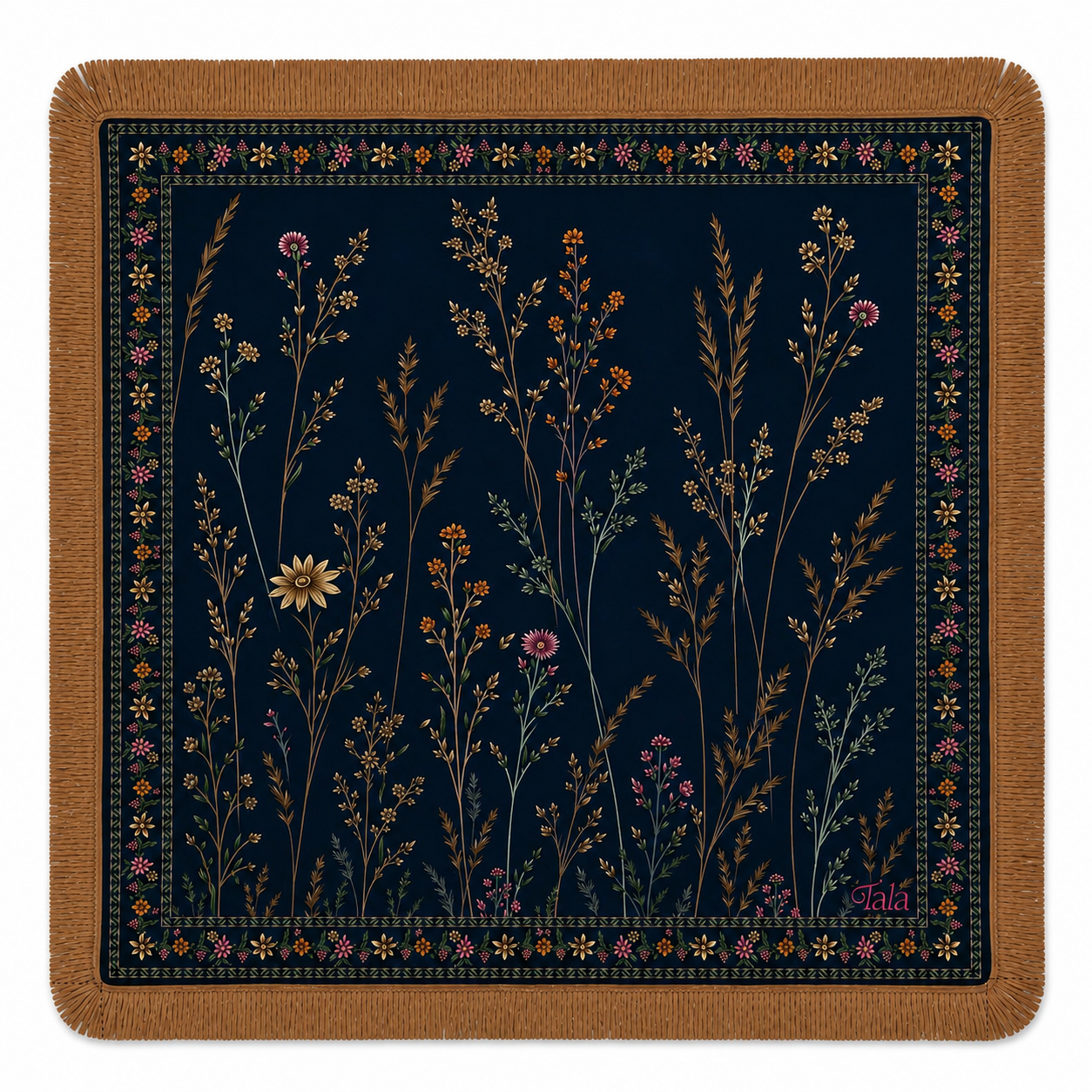 Midnight Wildflowers Mahjong Mat with Suede Fringe