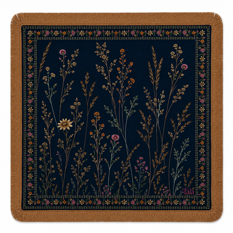 Midnight Wildflowers Mahjong Mat with Suede Fringe