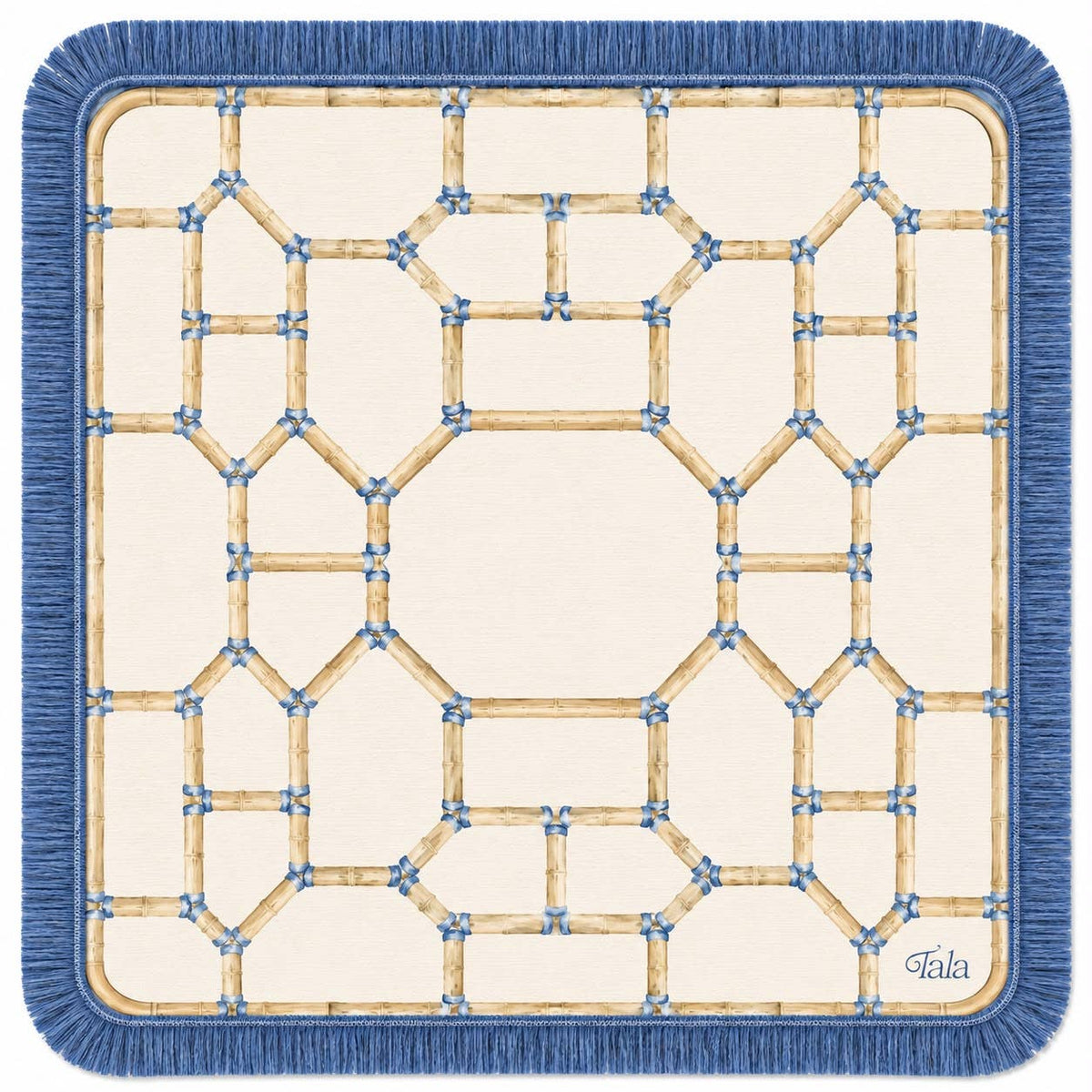 Pavilion Mahjong Mat with Blue Fringe