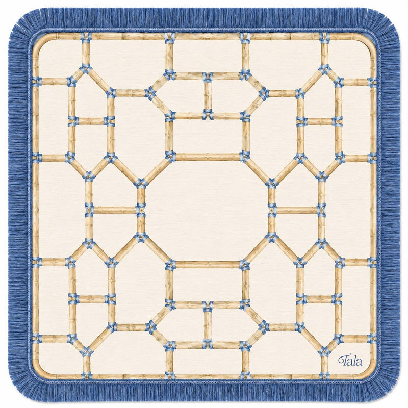 Pavilion Mahjong Mat with Blue Fringe
