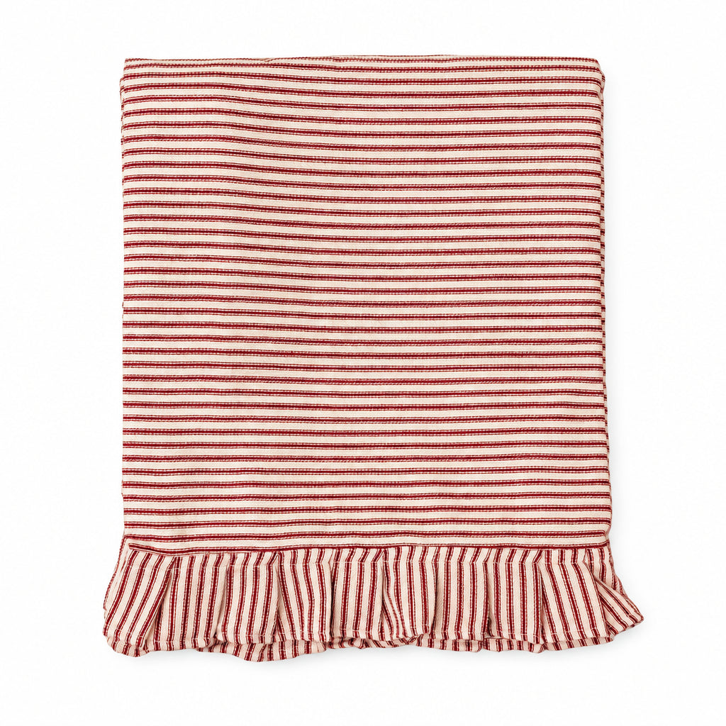 Red Ticking Ruffle Tablecloth