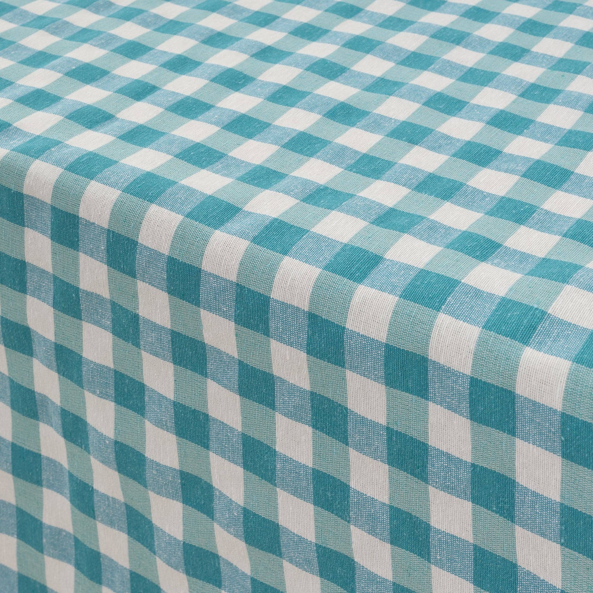Coated Aquatic Gingham 55x98" Tablecloth