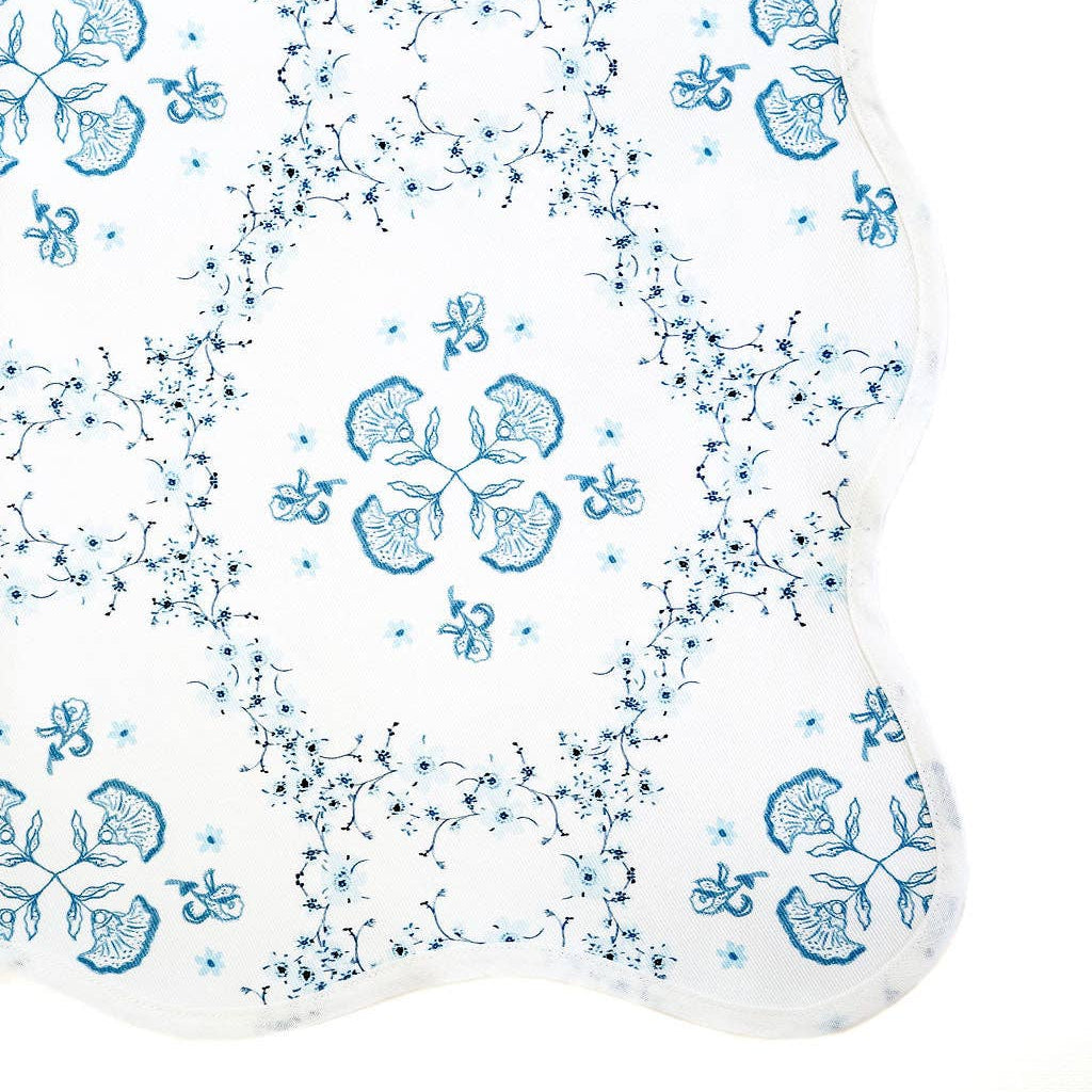 Blue Floral Trellis 53x53" Square Scalloped Edge