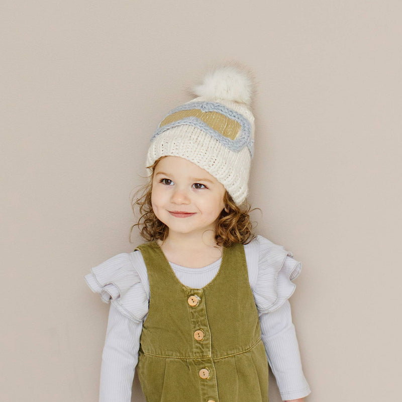 Snow Goggles Cream Hand Knit Hat